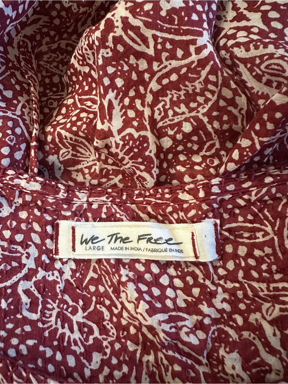 We The Free Cool Meadow Long Sleeve Blouse Top Sweet Cranberry Sz L Boho Chic - Picture 4 of 7